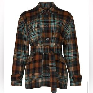Co. Plaid Brown and Black Women's belted Jacket size Medium.